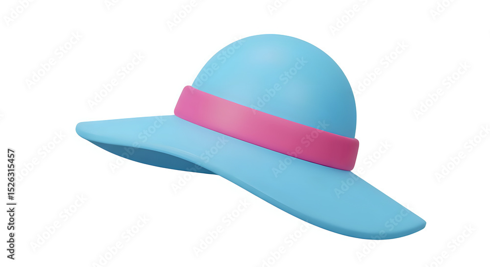 Fototapeta premium Find the perfect summer hat: stylish blue sun hat with pink ribbon for women and girls fashion accessory