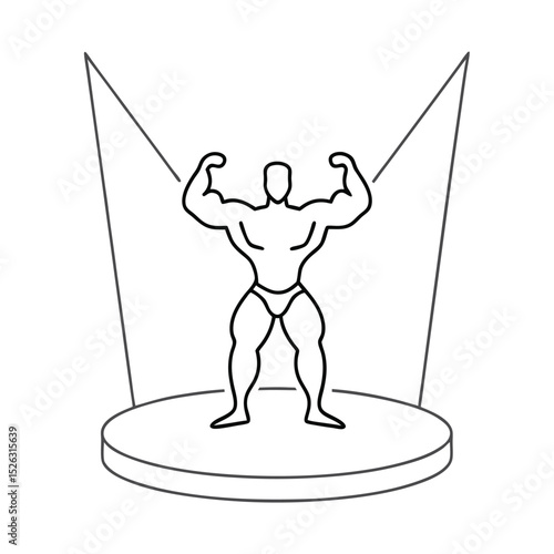 Bodybuilder line drawing stage spotlight competition strongman