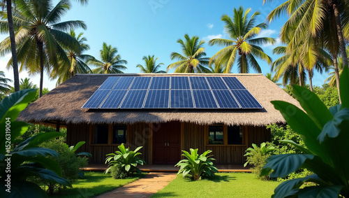 Sustainable Tropical Home with Solar Panels Eco-Friendly Design and Renewable Energy