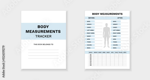 Form template for tracking body measurements. includes sections for before and after data.