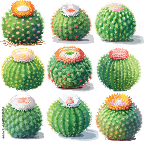 Mammillaria Cactus Vector Illustration – Realistic Desert Succulent Plant Design