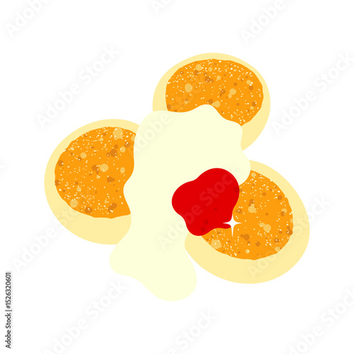 Delicious cottage cheese pancakes with condensed milk and jam topping. 