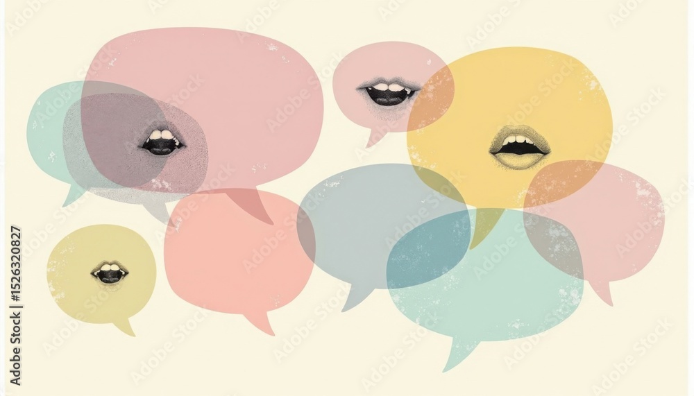 Fototapeta premium Pastel Speech Bubbles With Lips Illustration
