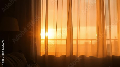 Sunset Light Filtering Through Sheer Curtains – Cozy Room Static Loop with Ambient Glow