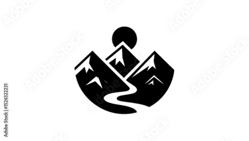 environment day, mountain, sun, valley logo vector icon in black color 
