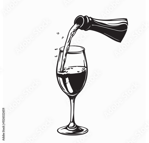 Champagne Being Poured Glass Image Vector isolated on white background.