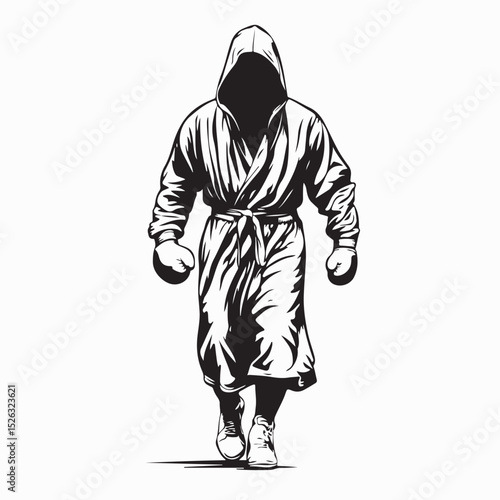 Boxing Robe Image Vector. Boxer with robe with hood walking image vector.
