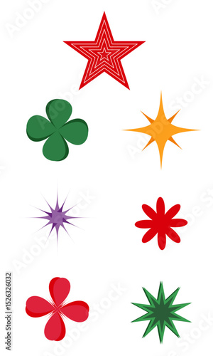 set of colorful absract shapes stares flower and geometric elements