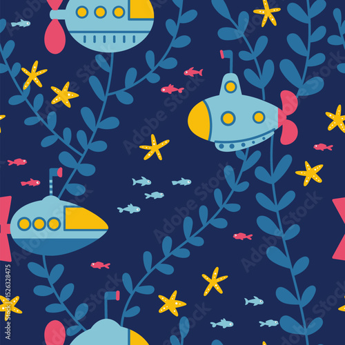 Submarines under water seamless background