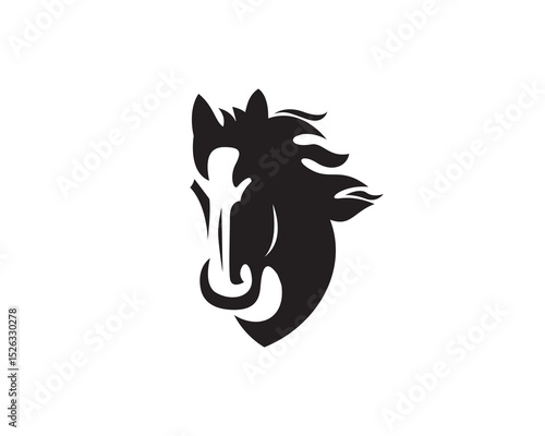 black silhouette head horse black mane hair fly logo design template illustration inspiration