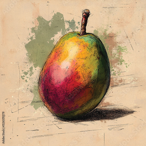 Vintage Artwork of Tropical Mango Illustration - Retro Fruit Design
