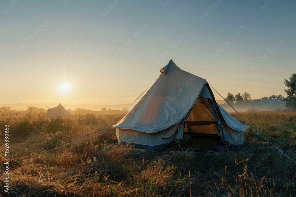 High Quality Image of Tent on Field During Sunrise High Quality Image of Tent on Field During Sunrise