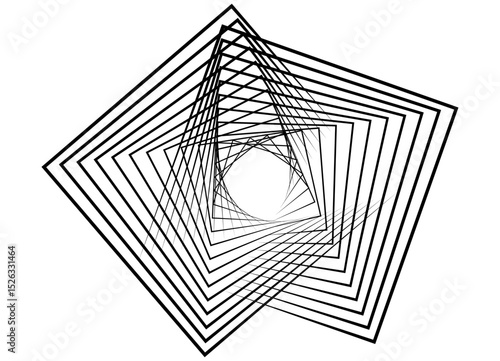 Abstract flowing rectangular shapes made of thin black lines on a white background. Modern geometric design element. Black and white vector background for covers, advertising, social media
