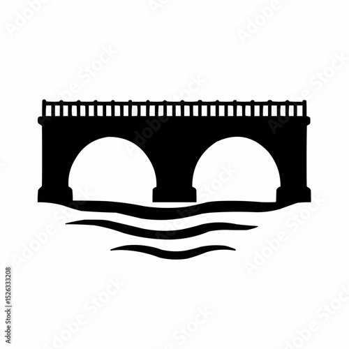 Vintage vector illustration of an ancient Roman aqueduct in Segovia, a retro architectural design element