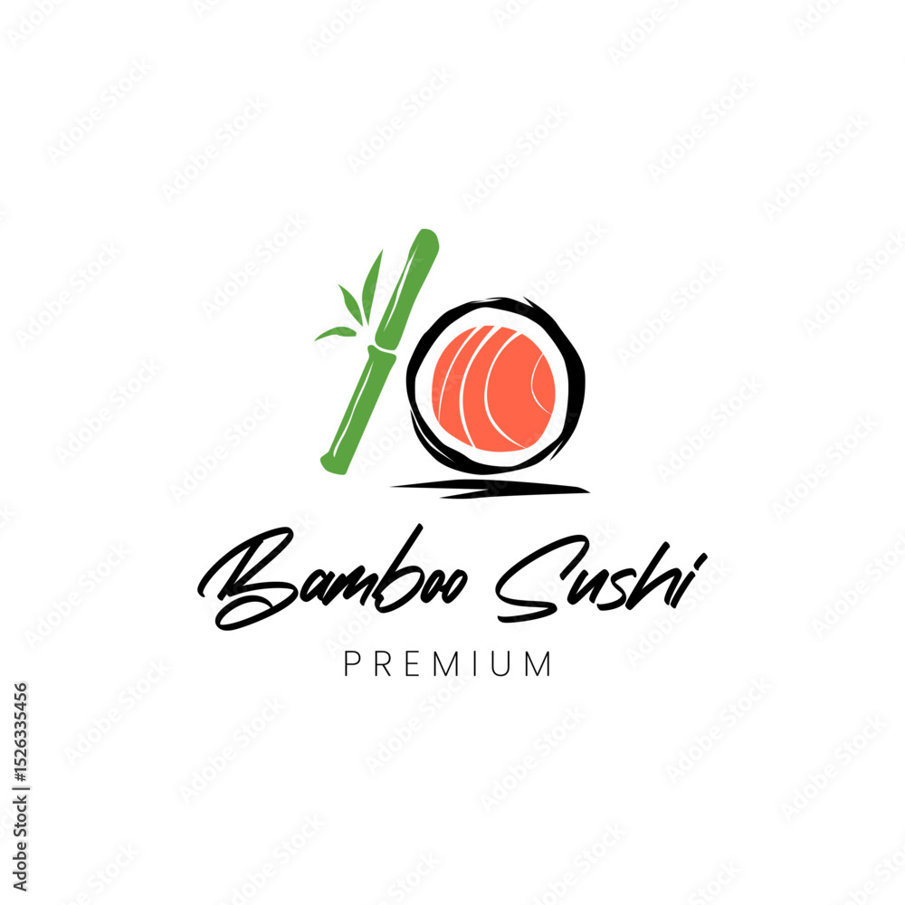 Fototapeta premium Creative bamboo sushi logo design for Asian food