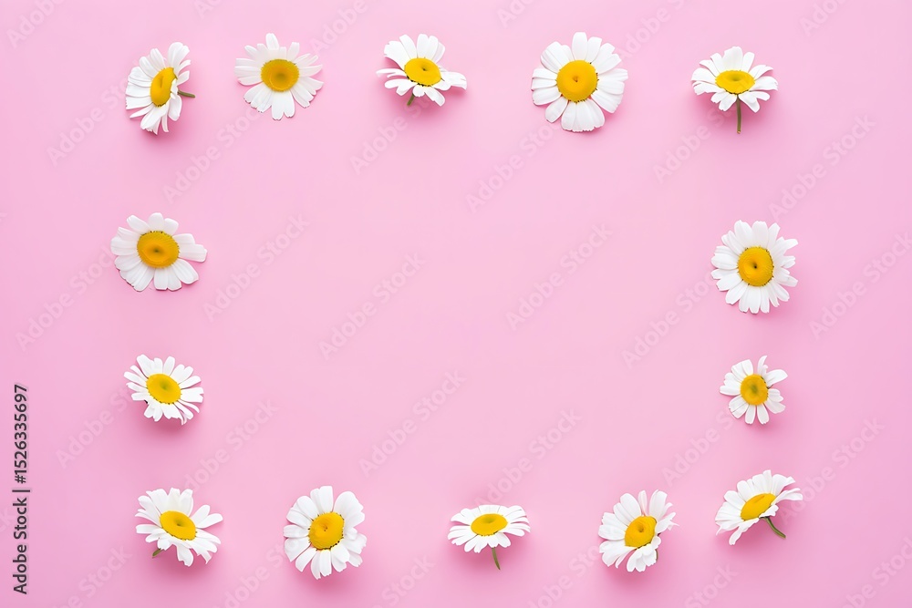 Obraz premium Daisies frame pink background floral design