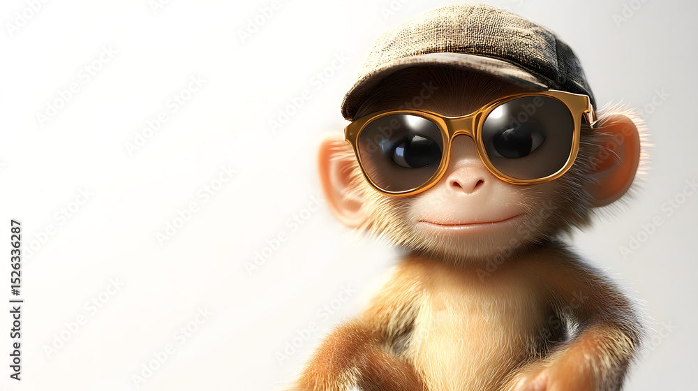 Adorable Baby Monkey in Cap and Sunglasses Adorable Baby Monkey in Cap and Sunglasses