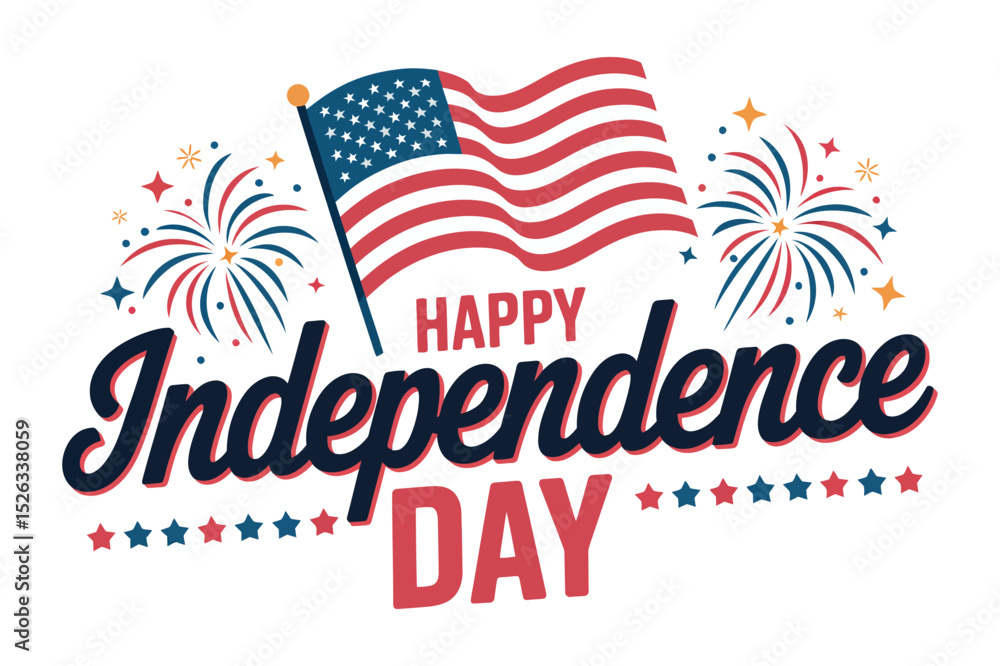 Naklejka premium Happy Independence Day Celebration with American Flag and Fireworks Patriotic Holiday Design for Fourth of July Vector Illustration