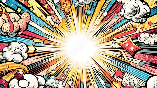Vibrant Comic Book Explosion Bright Colors Dynamic Action,