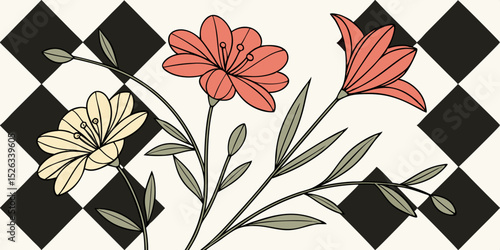 Seamless smoothly  pink Flower , pattern and wallpaper design for decorations over a black and white background  vector illustration
