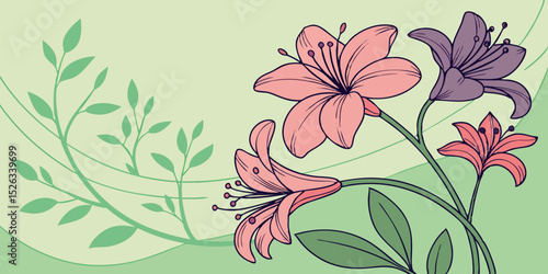 Seamless smoothly pink  Flower , pattern and wallpaper design for decorations over a green background  vector illustration
