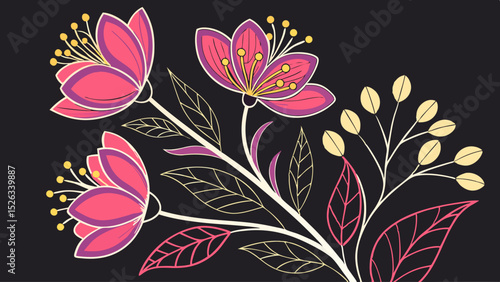 Seamless smoothly  purple  Flower , pattern and wallpaper design for decorations over a black  background  vector illustration
