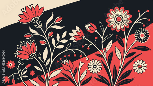 Seamless smoothly  red Flower , pattern and wallpaper design for decorations over a black  background  vector illustration
