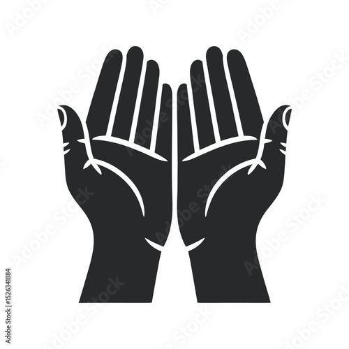 Open Hands Silhouette Graphic Representing Giving Receiving Support Prayer Generosity or Offering Isolated on a White Background