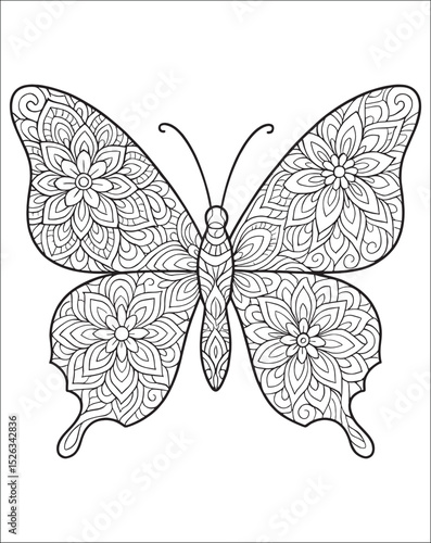 Butterfly Animal Mandala Coloring Page for Adults.