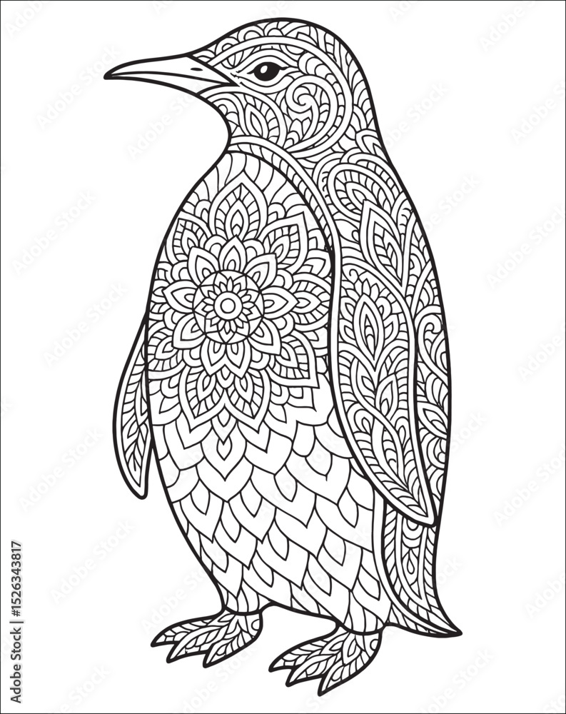Obraz premium Penguin Animal Mandala Coloring Page for Adults.
