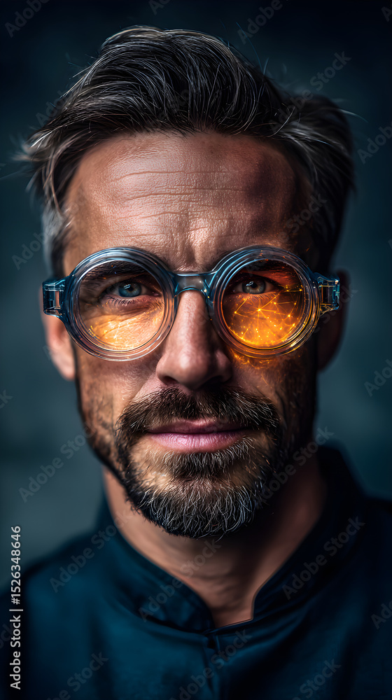Fototapeta premium glowing human portrait with alchemy elements