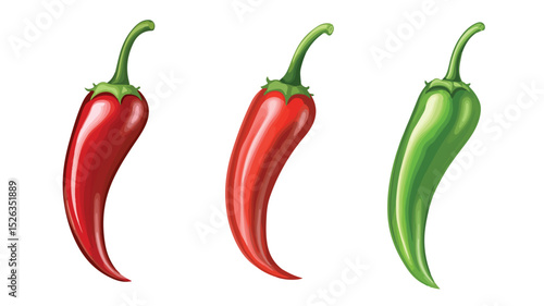 Vibrant Red and Green Chili Peppers Vector Illustration