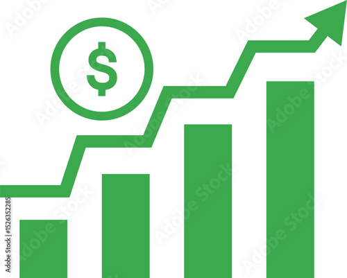 Money increase icon with arrow up symbol. Financial progress arrow going up with sign dollar. Success business symbol. Financial growth vector icon. Vector illustration.