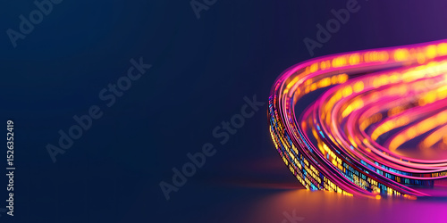 Close-up image of colorful illuminated fiber optic cables with glowing light effects on a dark background.