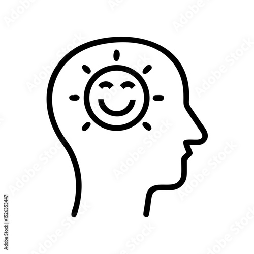 Icon of a person's head with a smiling sun representing a positive mindset