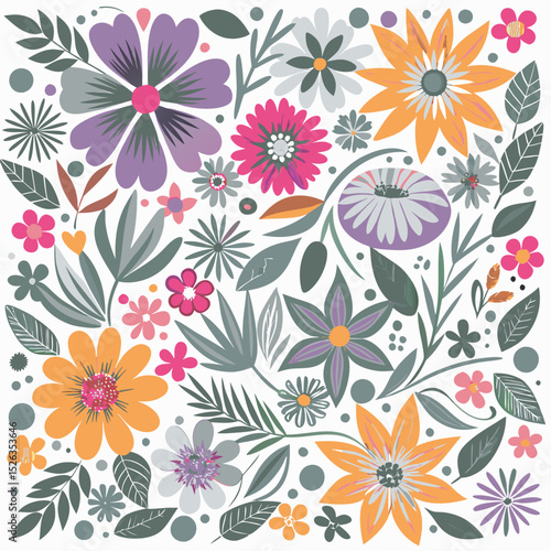 Wallpaper Mural Colorful floral arrangement with various flowers and greenery on a white background Torontodigital.ca
