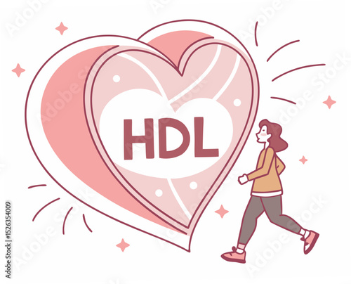 Person jogging towards HDL heart symbol on a white background