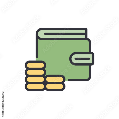 Green Wallet With A Stack Of Golden Coins And Transparent Design
