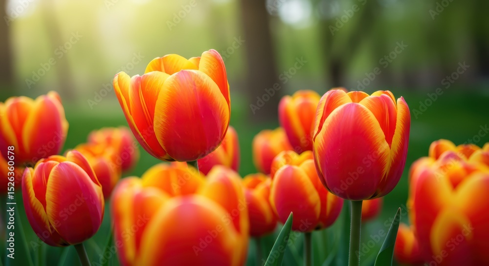 Fototapeta premium The Radiant Embrace of Spring A Vibrant Tapestry Woven with Colorful Tulips Bursting Forth in Joyful Celebration