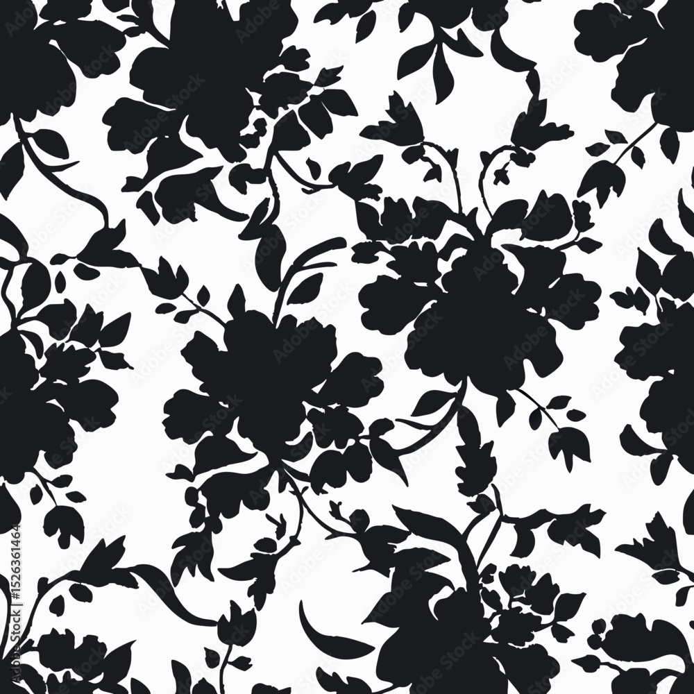 Elegant black and white floral seamless pattern design for textile prints and backgrounds Elegant black and white floral seamless pattern design for textile prints and backgrounds
