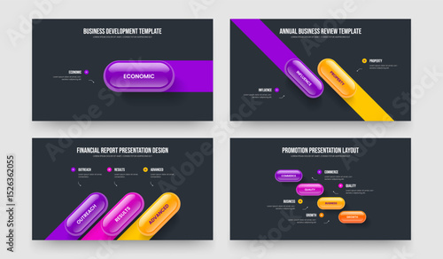 Sales Development One Two Three Four Option Infographic Frame Layout Vector Illustration Bundle. Business Launch 1 2 3 4 Element Diagram Slideshow Design Collection.