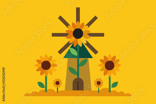 Sunny Sunflower Windmill A Vibrant Summer Illustration