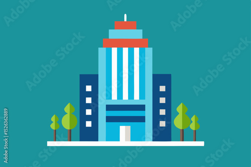 Vector illustration of a modern urban city skyline with industrial buildings, a factory, and business towers, featuring architectural design elements