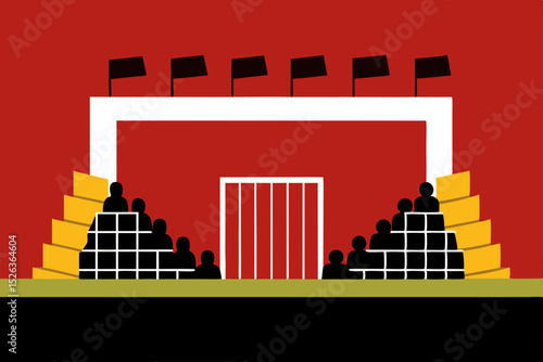 Stadium Silhouette A Minimalist Illustration of Soccer Fans and Goal