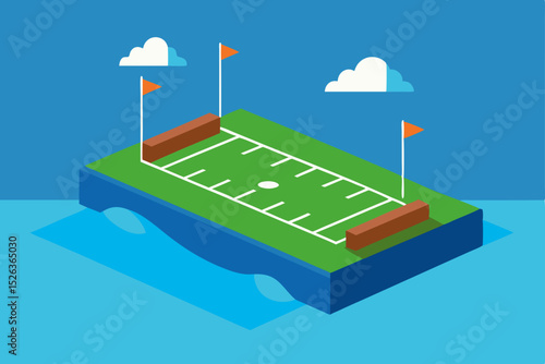 Isometric Illustration of a Football Field on a Floating Island