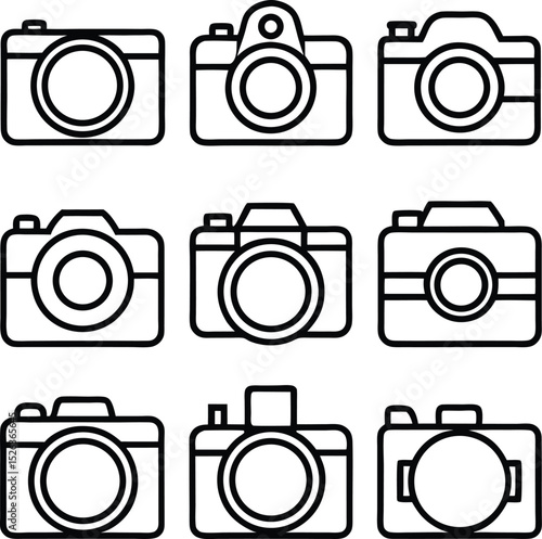 Collection of Simple Line Art Camera Icons