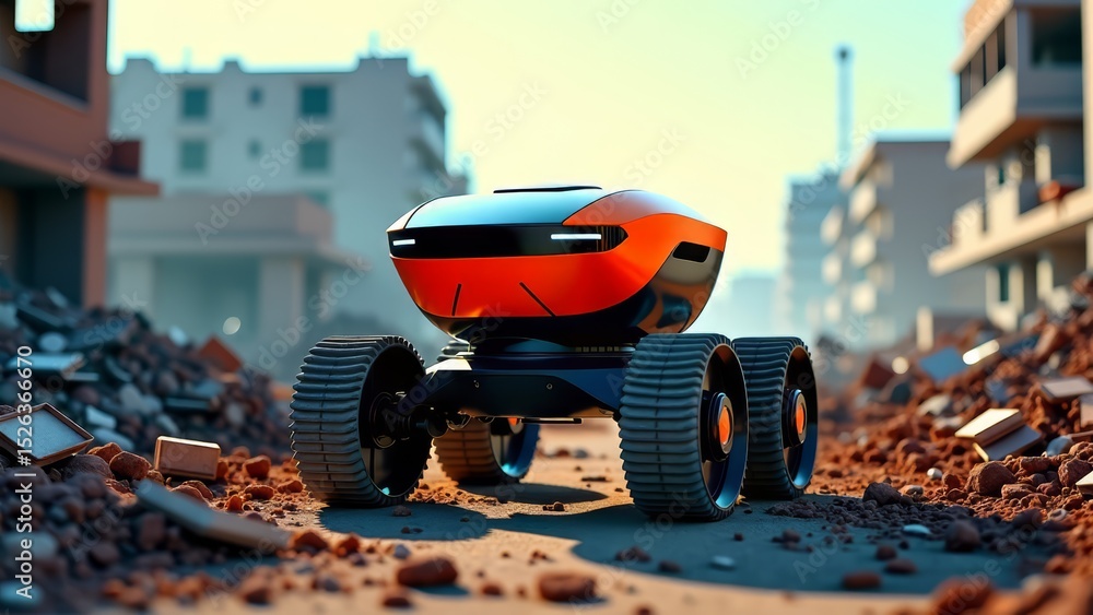 Fototapeta premium Robot responder in disaster zone search