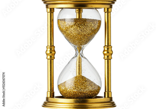 Isolated Golden Hourglass with Glitter Filling