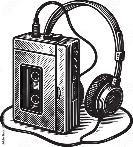 vintage portable cassete player vector illustration