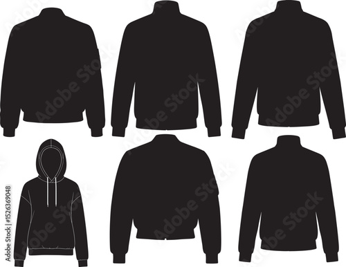 Winter jacket with zipper silhouette vector illustration